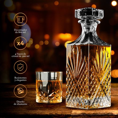 Set de Whiskey. Decantador con Vasos de Vidrio