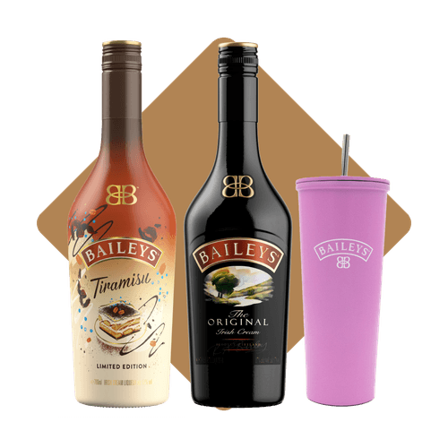 Crema de Whisky Baileys Original 700 ml + Baileys Tiramisú 700ml + Termo Rosa Baileys